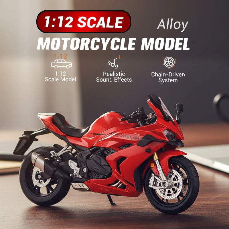 🔥Második termék féláron🏍️1:12 Skálás Motorkerékpár Modell – Interaktív Fény + Hang!