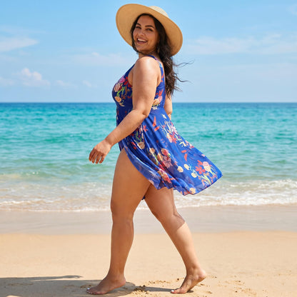🎉2026-os nyári újdonságok👙🌸 A-vonalú szoknyás egyrészes fürdőruha – Hascontrol, erősített melltartó, XL–5XL-ig! 🌊✨