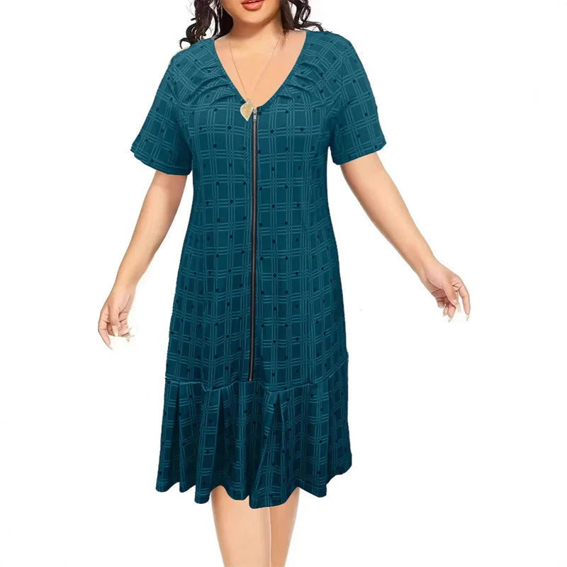 😍2026 tavaszi újdonságok💥50% árcsökkentés 👗 Plus Size lélegző ruha✨ Állítható V-kivágásos ruha – Plisszírozott ruflesz alj, nőies és sokoldalú!