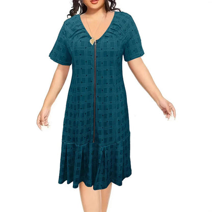 😍2026 tavaszi újdonságok💥50% árcsökkentés 👗 Plus Size lélegző ruha✨ Állítható V-kivágásos ruha – Plisszírozott ruflesz alj, nőies és sokoldalú!