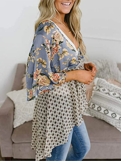 😜50% árcsökkentés 🎁Ingyenes ajándék-📿Gyönyörű nyaklánc🌸 Boho virágmintás sifon kardigán – Könnyű, fodros és sokoldalú nyári stílus!