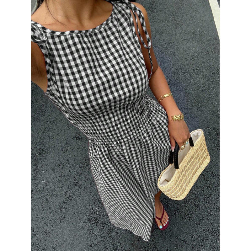⏰💥45% árcsökkentés👗 Könnyed vintage gingham nyári ruha🎀 Smockolt felsőrész + állítható kötőpántok 🌬️Prémium légáteresztő anyag！