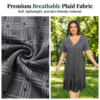😍2026 tavaszi újdonságok💥50% árcsökkentés 👗 Plus Size lélegző ruha✨ Állítható V-kivágásos ruha – Plisszírozott ruflesz alj, nőies és sokoldalú!