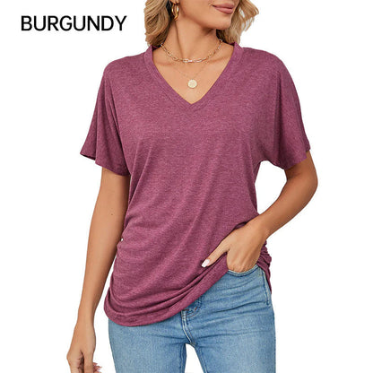 🎁📿Ingyenes nyaklánc【😍 50% kedvezmény korlátozott ideig】☀️ Női bohém V‑nyakú póló – Laza szabás, nőies eleganccia és egész napos kényelem!