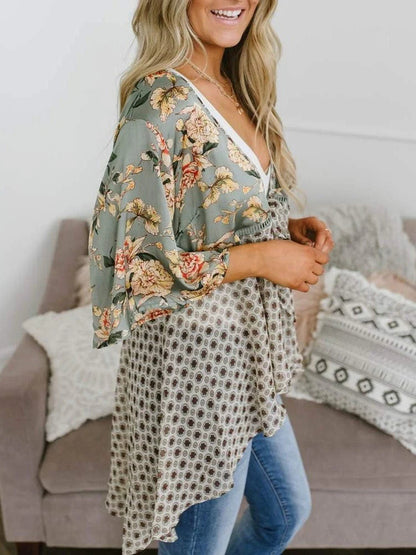 😜50% árcsökkentés 🎁Ingyenes ajándék-📿Gyönyörű nyaklánc🌸 Boho virágmintás sifon kardigán – Könnyű, fodros és sokoldalú nyári stílus!