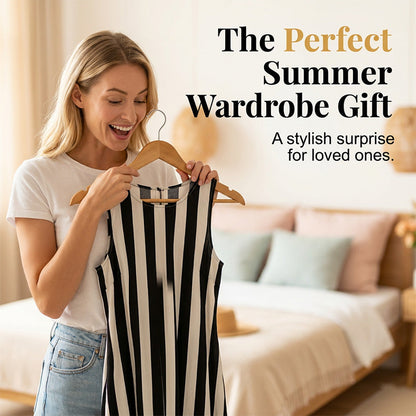 💥🎉50% árcsökkentés👗 Sikk csíkos retro miniruha🍃 Kiváló minőségű, légáteresztő anyagkeverék🌊 Laza, előnyös szabás💃