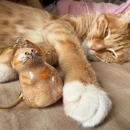 🐱💕 Macska alakú emlék kulcstartó – Átlátszó szőrtároló kapszulával, hordozható, 6 stílusban! 🌈✨