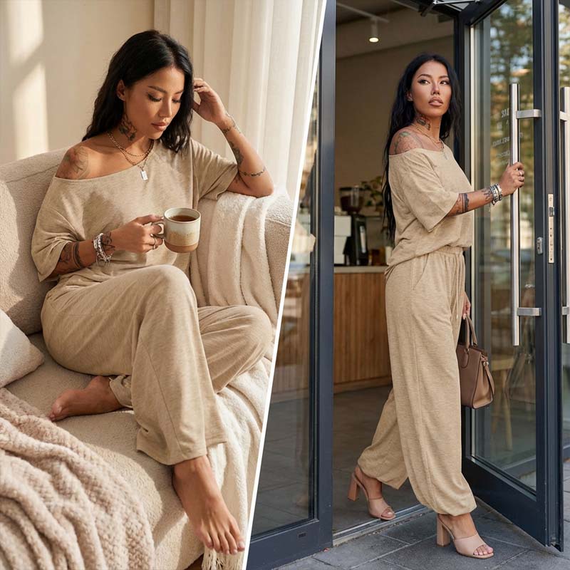 🌸💫 Kétrészes laza szett – Laza széles szárú nadrággal, puha légáteresztő anyagból, S–2XL-ig! ✨💃