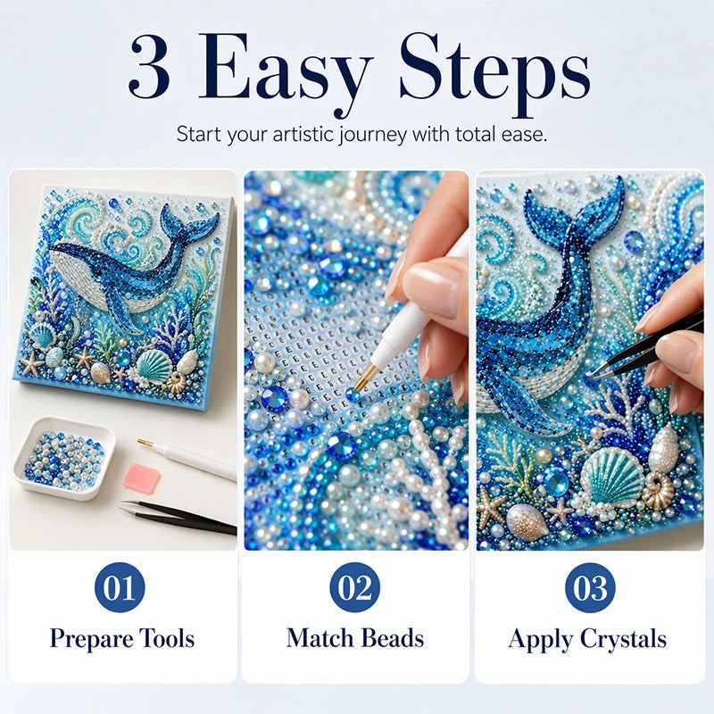 🐚✨ Tengeri élőlények DIY gyöngyfestő készlet – Ragyogó műgyöngyökkel, 8 mintában! 🎨💎