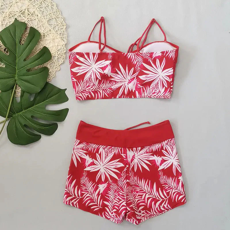 🎁 Ingyenes nyaklánc ajándék🌊 Gyorsan száradó két részes bikini👙 Magas derékú női fürdőruha – Boxer stílusú, élénk nyomattal és strandkényelemmel!
