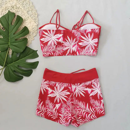 🎁 Ingyenes nyaklánc ajándék🌊 Gyorsan száradó két részes bikini👙 Magas derékú női fürdőruha – Boxer stílusú, élénk nyomattal és strandkényelemmel!