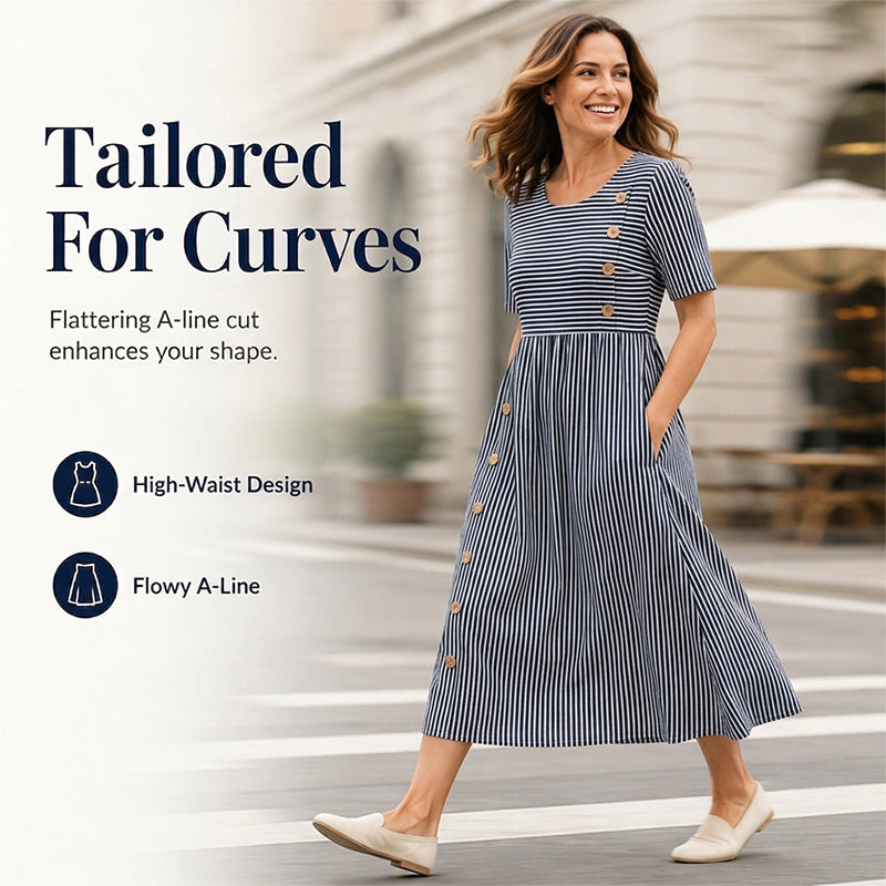 👗Új érkezők 50% kedvezménnyel💥Női, laza szabású, csíkos szabadidőruha🌸 Időtálló design, praktikus oldalzsebekkel, S–4XL-ig! ✨💫
