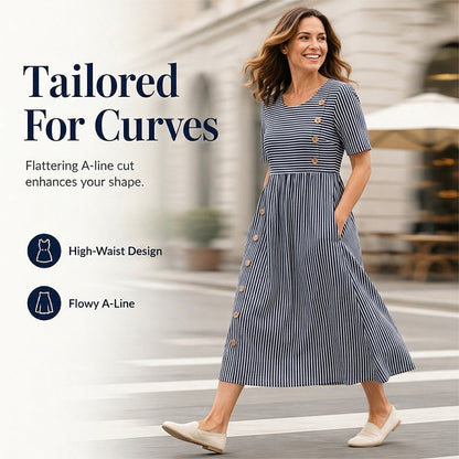 👗Új érkezők 50% kedvezménnyel💥Női, laza szabású, csíkos szabadidőruha🌸 Időtálló design, praktikus oldalzsebekkel, S–4XL-ig! ✨💫
