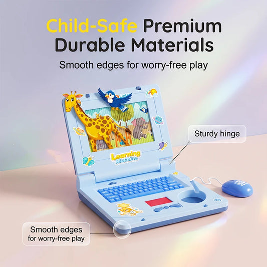 💻✨ Interaktív játék-laptop gyerekeknek – Görgető képernyő, vidám zene, finommotorika fejlesztése, 3 éves kortól! 🎵👶