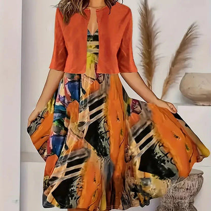 🎁Ingyenes ajándék-📿Gyönyörű nyaklánc👗🌸Két részes női szett – Kardigán + ujjatlan ruha, elegancka minden alkalomra!