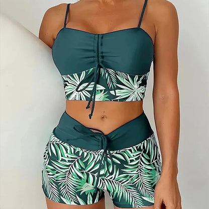 🎁 Ingyenes nyaklánc ajándék🌊 Gyorsan száradó két részes bikini👙 Magas derékú női fürdőruha – Boxer stílusú, élénk nyomattal és strandkényelemmel!