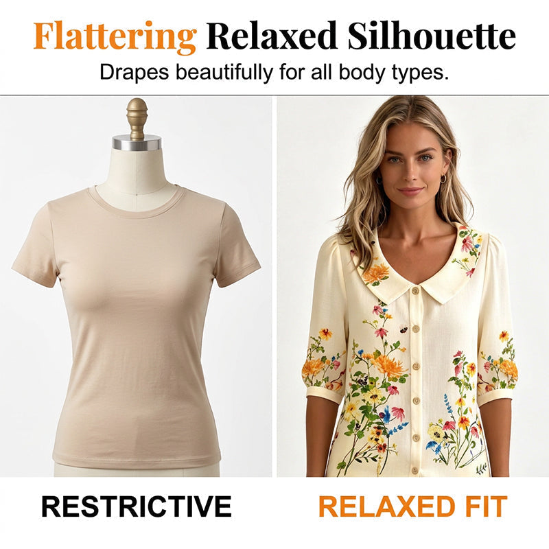 🌸 Virágmintás női blúz👚 Galléros félhosszú ujjú felső– Vintage stílus, széles méretválaszték!