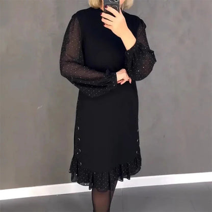 🎁Ingyenes ajándék -📿Gyönyörű nyaklánc💃 Lakos nyakú, strasszokkal díszített női ruha – időtálló elegancia mindenkinek!