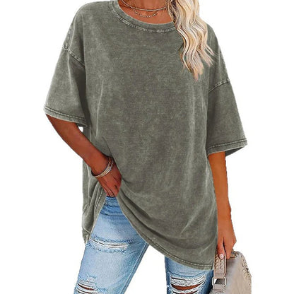 ⏰Az utolsó 100 db!!!🎁Ingyenes gyönyörű nyaklánc✨ Laza streetwear felső☀️ Oversized vintage pamut póló – Ultra puha, légáteresztő nyári kényelem!