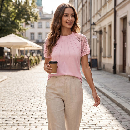 🎁Ingyenes ajándék📿Gyönyörű nyaklánc👕 Klasszikus környakú női felső – Patchwork díszítéssel modern stílus！