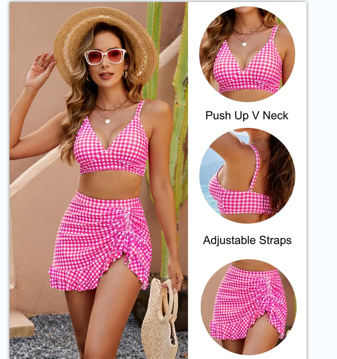 😜30% árcsökkentés👙 Magas derekú kockás bikini szett🌊 V-nyakú retro bikini – Teljes fedéssel, kényelmes és stílusos!
