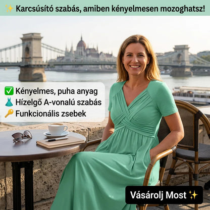 📿Ingyenes rózsa nyaklánc👗💖 Szív alakú nyakkivágású ruha – Prémium légáteresztő keverék, ráncálló utazási alapdarab! ✨🌿