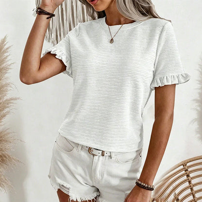 📿Ingyenes gyönyörű nyaklánc🌸 MOST 50% KEDVEZMÉNY! 👚 Elegáns fodros ujjú nyári felső🌬️ Prémium minőségű texturált szövet！