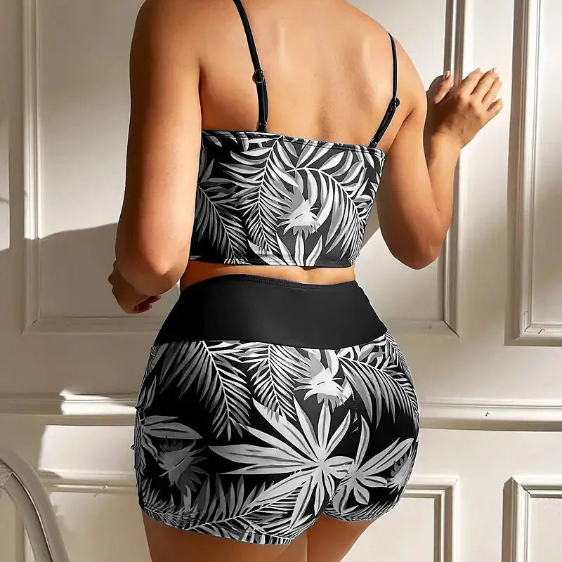 🎁 Ingyenes nyaklánc ajándék🌊 Gyorsan száradó két részes bikini👙 Magas derékú női fürdőruha – Boxer stílusú, élénk nyomattal és strandkényelemmel!