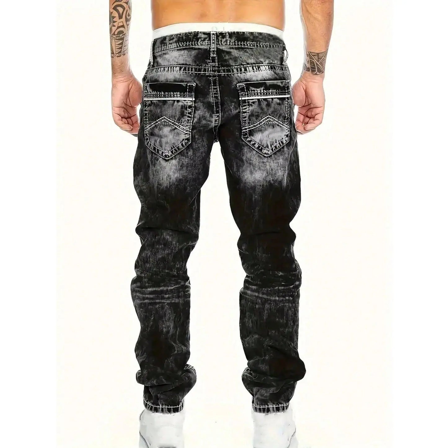 🎁Ingyenes ajándék👖 Tartós vintage farmernadrág✨ Laza denimből készült nadrág – Egyedi mosott hatás és kontrasztos díszvarrás！