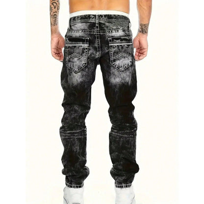 🎁Ingyenes ajándék👖 Tartós vintage farmernadrág✨ Laza denimből készült nadrág – Egyedi mosott hatás és kontrasztos díszvarrás！
