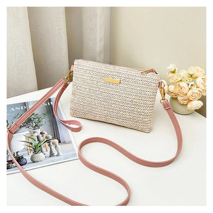 👜✨  Könnyű nyári szőtt válltáska🌾Prémium texturált felület, arany színű cipzá🌸Állítható pánt