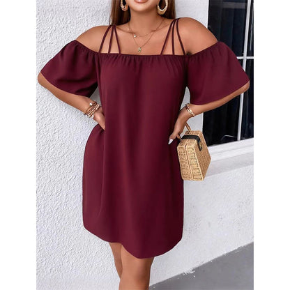 📿🎁Ingyenes ajándék - Gyönyörű nyaklánc💃Elegáns, vállnélküli miniruha👗Karcsúsító körvonalas sziluett, laza lebegő szabás🌬️Prémium anyagkeverék!
