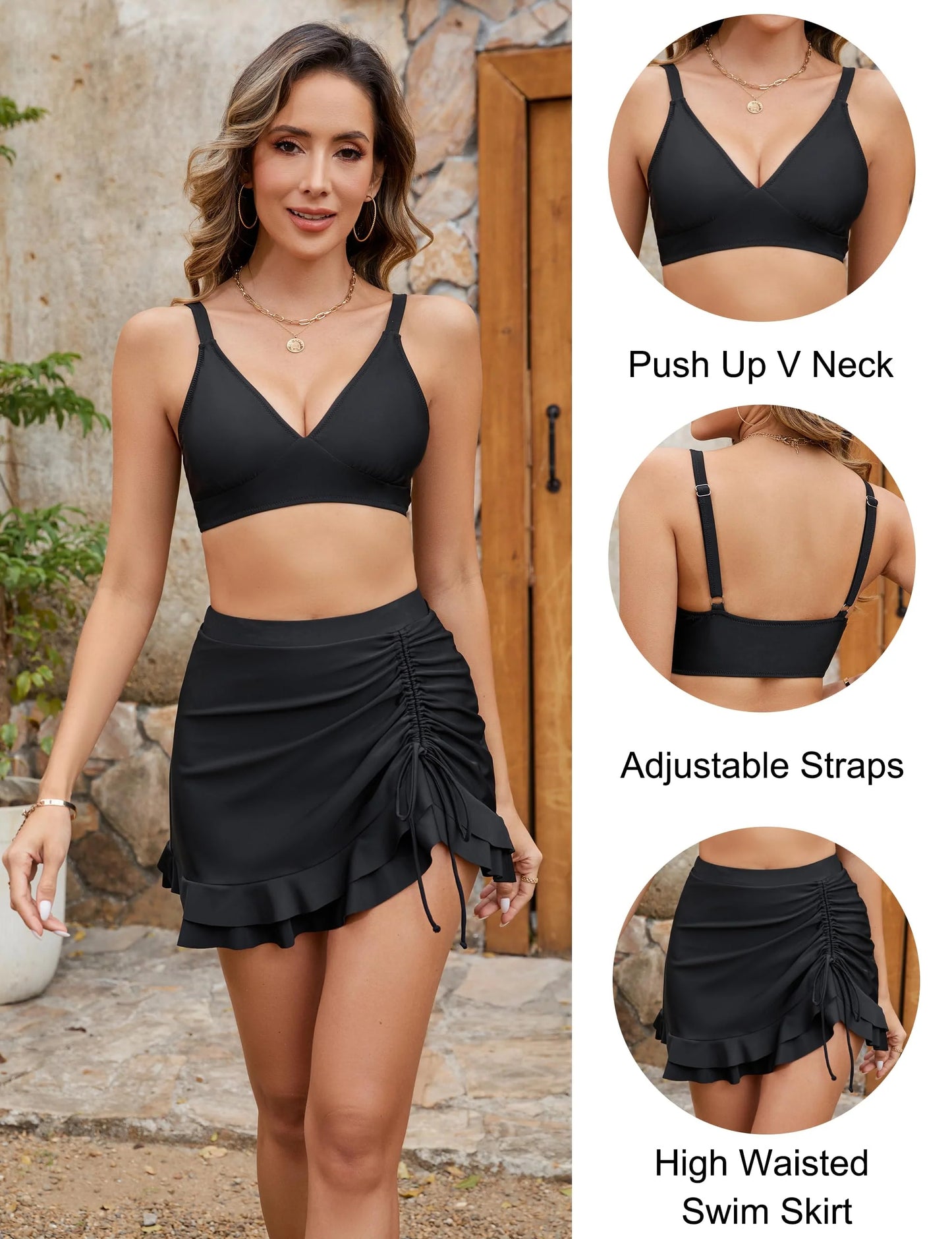 😜30% árcsökkentés👙 Magas derekú kockás bikini szett🌊 V-nyakú retro bikini – Teljes fedéssel, kényelmes és stílusos!
