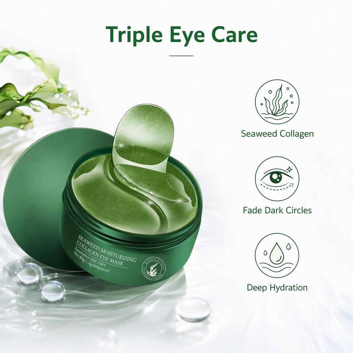 👁️✨ Hínár + kollagén szemkörnyék tapasz – 60 db, mély hidratálás, sötét karikák és finom ráncok ellen! 💎💚