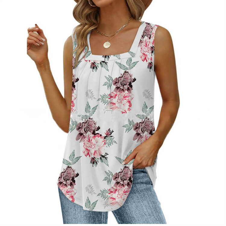 🎁Ingyenes gyönyörű nyaklánc🌸👗 Boho virágmintás pántos felső – Oldalhasítékkal, 8 színben, S–3XL-ig! 💃✨
