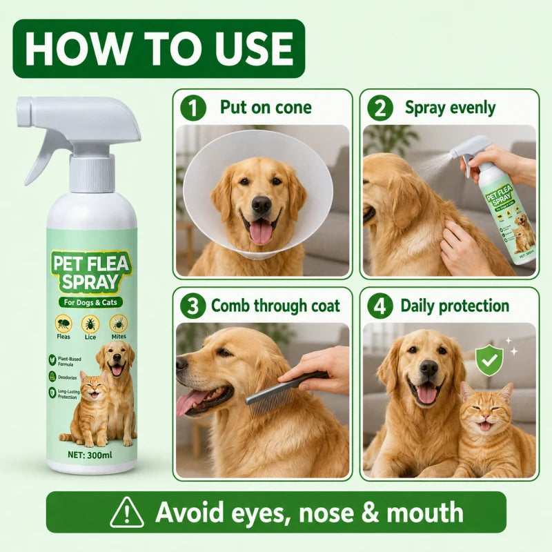 🐕🌿 3 az 1-ben bolha- és atkairtó spray – Növényi összetétel, hosszú távú védelem, 300 ml! 🐱✨