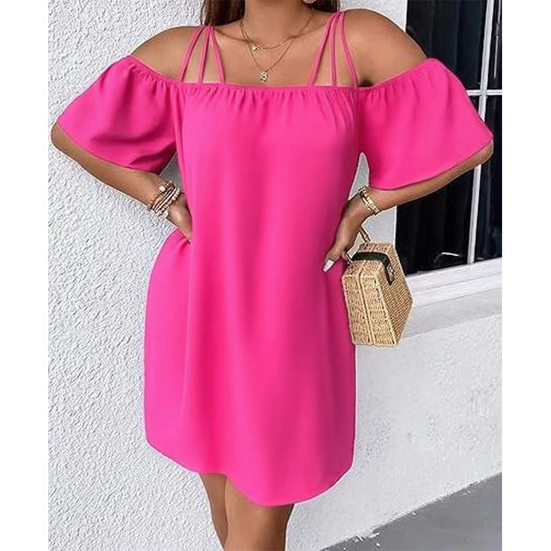 📿🎁Ingyenes ajándék - Gyönyörű nyaklánc💃Elegáns, vállnélküli miniruha👗Karcsúsító körvonalas sziluett, laza lebegő szabás🌬️Prémium anyagkeverék!
