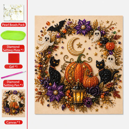 🎃✨ Halloween-i 3D gyöngyös mozaik készlet – Aranyos szellemek, tökök és félhold – Kezdőknek is! 👻🖼️