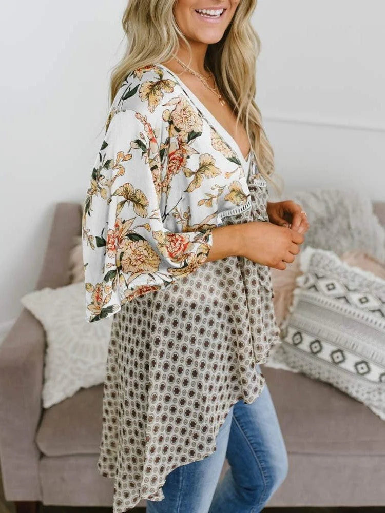 😜50% árcsökkentés 🎁Ingyenes ajándék-📿Gyönyörű nyaklánc🌸 Boho virágmintás sifon kardigán – Könnyű, fodros és sokoldalú nyári stílus!