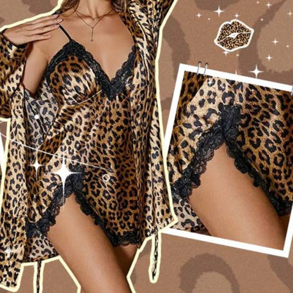 🐆Leopárdmintás Hálóruha Szett – Puha Poliészter + Köntös+Hálóing!