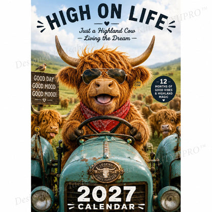 🐮📅 2027-es Highlandko fali naptár – 12 bájos illusztráció, prémium A4-es kivitel, tökéletes ajándék állatbarátoknak! 🌿✨