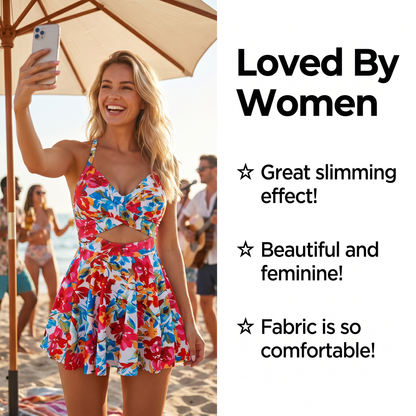 👙✨ Plus size szoknyás fürdőruha – Magas derék, hasformáló, push-up betéttel – Valódi idomokhoz tervezve! 🌊💃