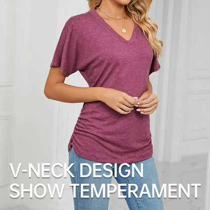 🎁📿Ingyenes nyaklánc【😍 50% kedvezmény korlátozott ideig】☀️ Női bohém V‑nyakú póló – Laza szabás, nőies eleganccia és egész napos kényelem!
