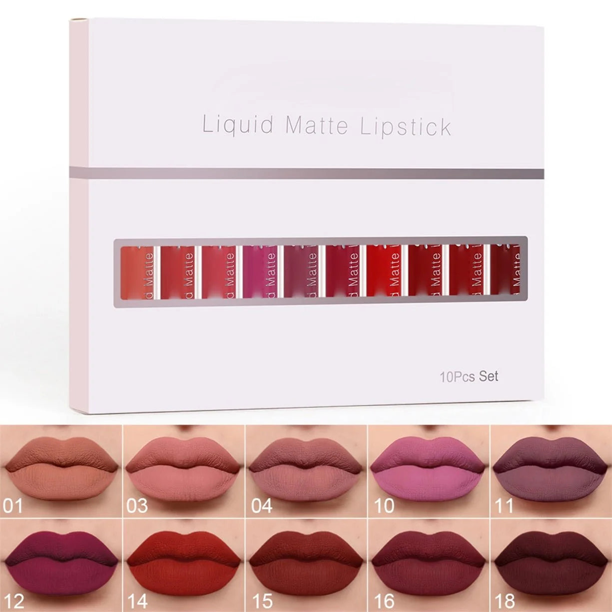 💄✨ 10 részes matt folyékony rúzs szett – Vízálló, egész nap tartó, hidratáló, E-vitaminnal és természetes olajokkal! 🌸💋