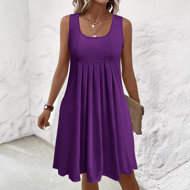 🎁⏰ Utolsó 50 darab! – 👗Elegáns, plisszírozott nyári ujjatlan ruha +📿ingyenes gyönyörű nyaklánc!