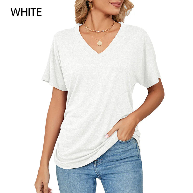 🎁📿Ingyenes nyaklánc【😍 50% kedvezmény korlátozott ideig】☀️ Női bohém V‑nyakú póló – Laza szabás, nőies eleganccia és egész napos kényelem!