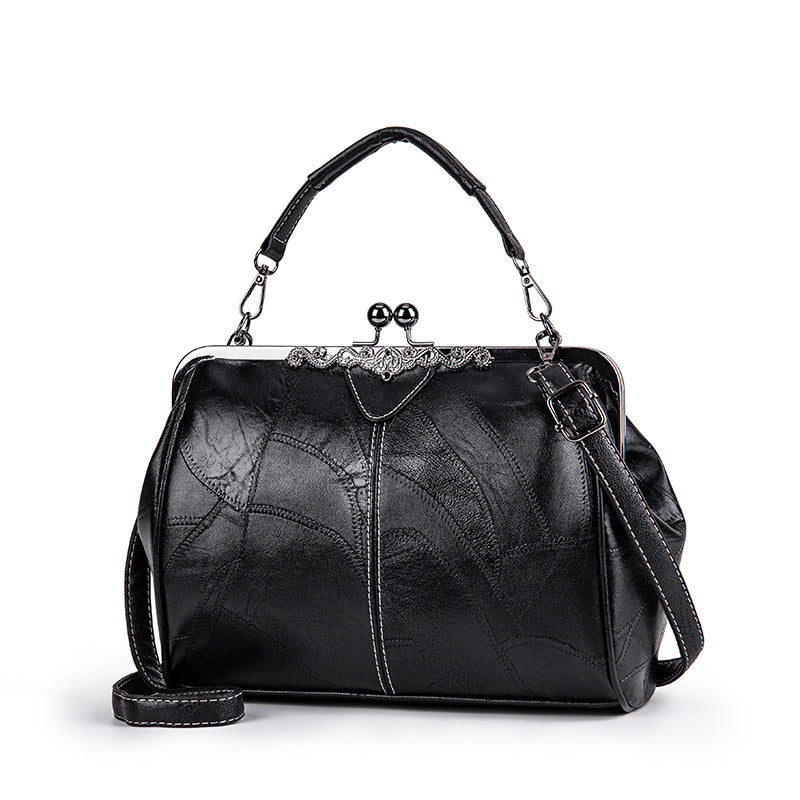 🥇👍Kiváló minőség, sok pozitív értékelés👜 Vintage növényi cserzésű PU táska – Fekete titánkeretes, sokféle hordásmód✨