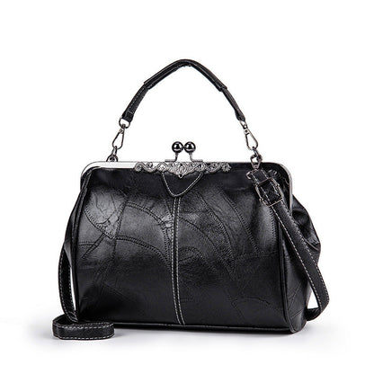 🥇👍Kiváló minőség, sok pozitív értékelés👜 Vintage növényi cserzésű PU táska – Fekete titánkeretes, sokféle hordásmód✨