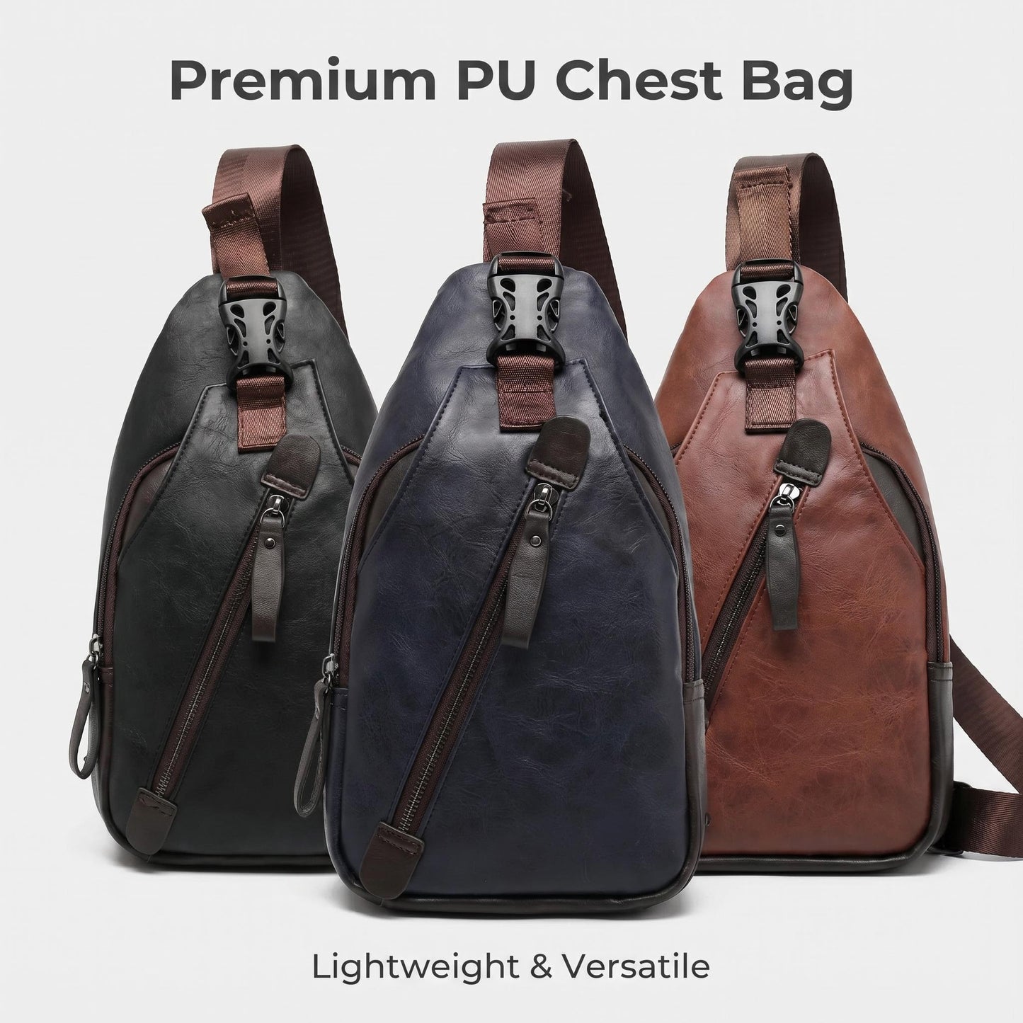 👝 Premium PU bőr mellkasi táska – Több rekesz, állítható vállpánt 🎒Mellkasként, válltáskaként vagy kézitáskaként
