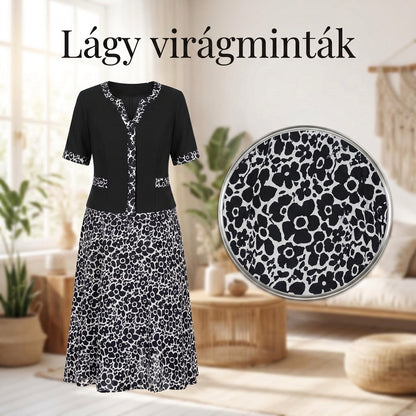 🎁Ingyenes ajándék -📿Gyönyörű nyaklánc🎉50% árcsökkentés🧥👗 Kétrészes hatású virágmintás ruha🌸✨ A-vonalú virágmintás ruha – a könnyed elegancia maga, minden testalkatra!